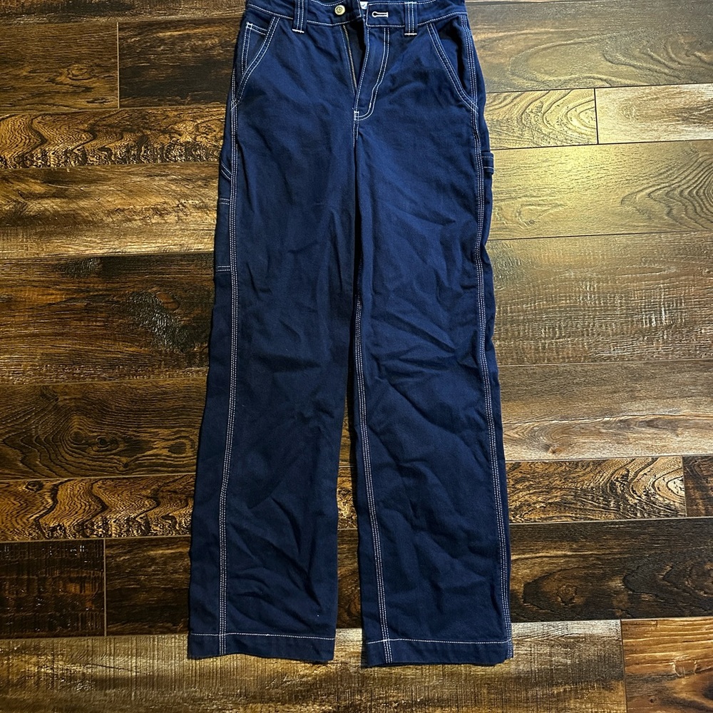 TNA, wide leg, size 00, barely worn, like a jean material but nicer.
